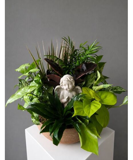Green Planter with Angel Cherub