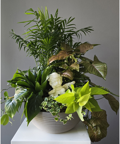 Green Planter with Angel Cherub