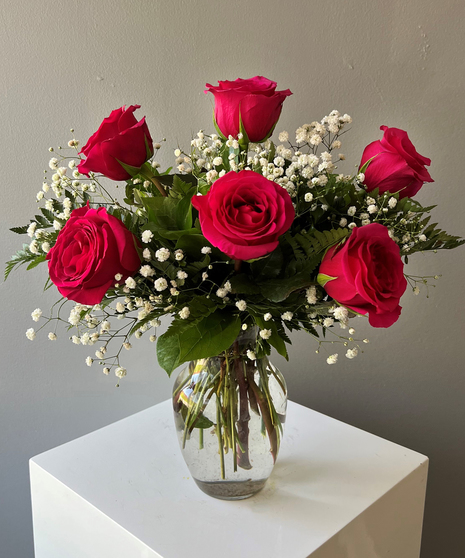 6 Hot Pink Roses
