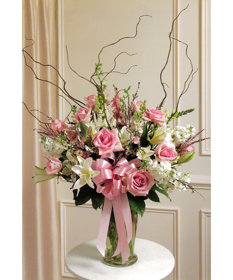 Pink & White Vase with Curly Willow